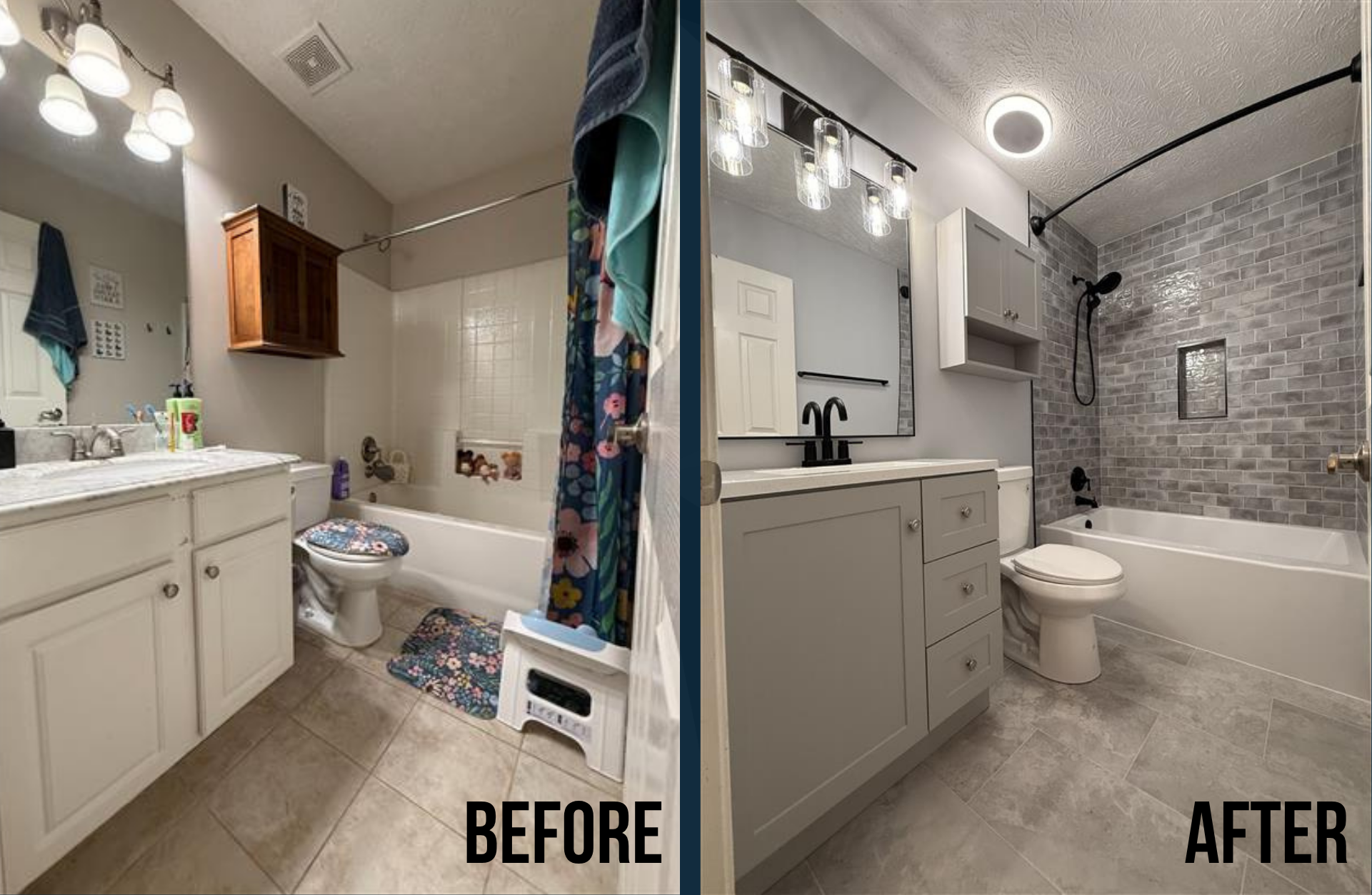 Bathroom renovation before and after by Blue Sky Construction